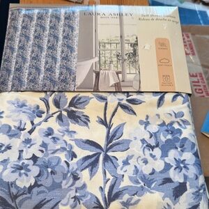 Laura Ashley Cream and Blue Floral Shower Curtain NWT